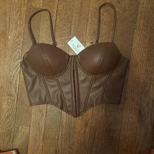 Brown Faux leather corset top Size M
